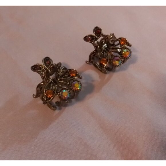 Vintage Rhinestone Butterfly Hair Claw Clips Gold Tone Set Of 2 - Picture 2 of 6